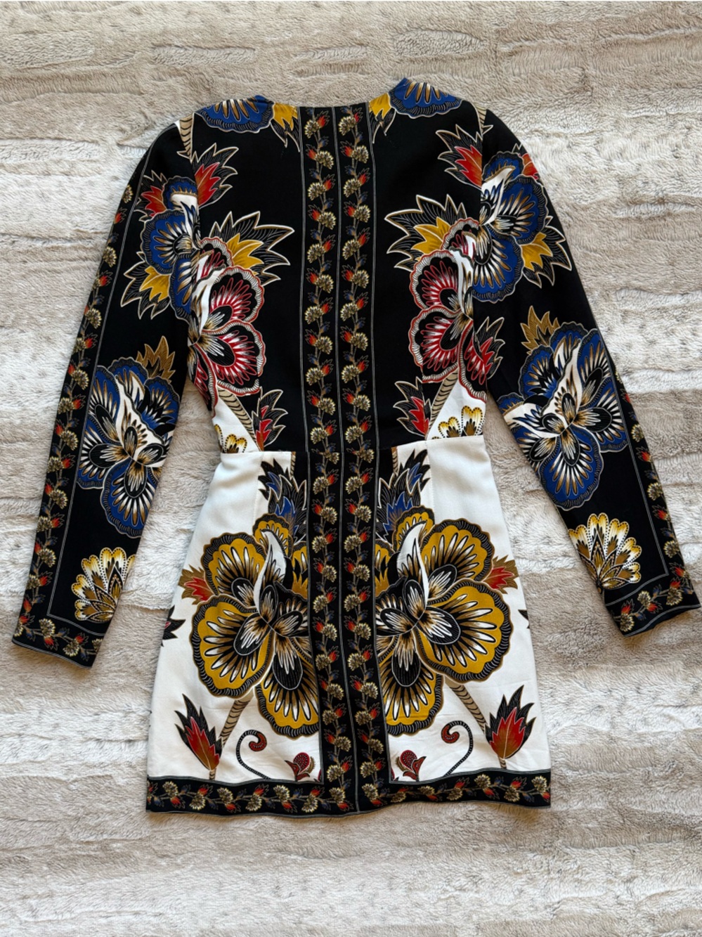 FARM Rio Floral Border Print Long Sleeve Wrap Minidress in Maxi Floral Black - Picture 6 of 16
